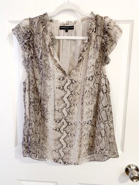 Generation Love silk Neutral Snake Print Ruffle Sleeve V-Neck top - XL